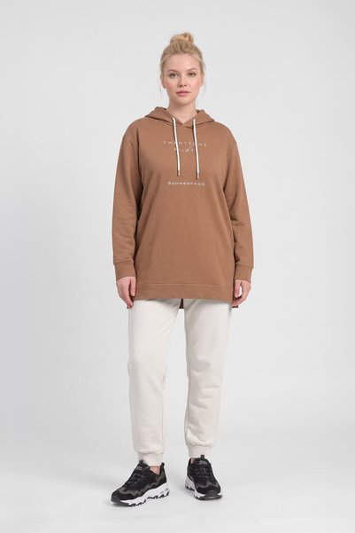 MARKAPIA WOMAN Women's Hooded Letter Printed Brown Tracksuit Set