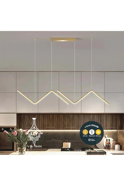 Lzy Avize Store Modern Gold Dalgalı (Wave) LED Sarkıt Avize 3 Renkli - 90cm M...