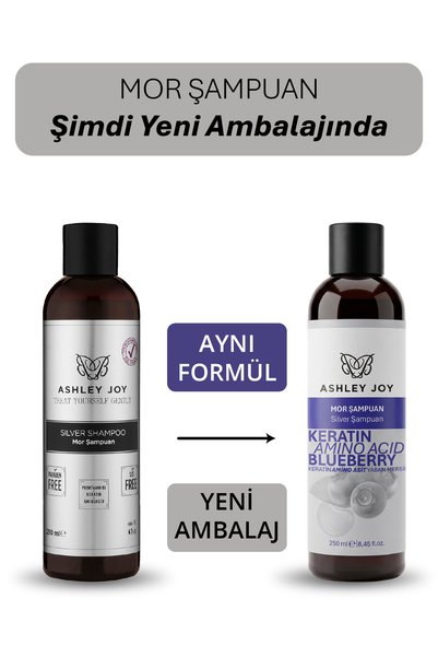 ASHLEY JOY Mor Şampuan 250ml Platin, Sarı Saçlar İçin Turunculaşma Karşıtı Keratin İçerikli Parabensiz Silver
