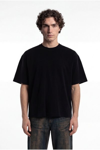 Machinist Men's Basic Cotton Crop Oversize T-Shirt Black