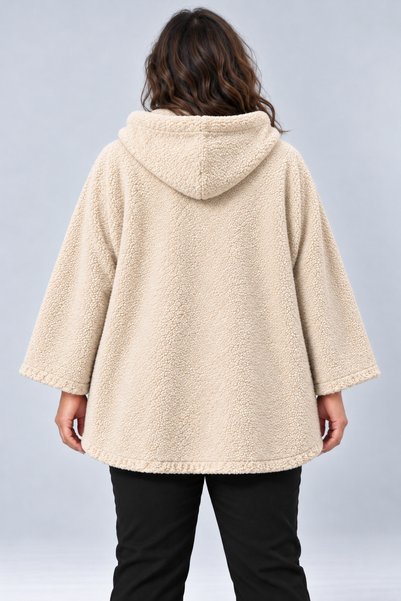 Curvy Trend Büyük Beden Kapşonlu Fermuarlı Sherpa Kuzu Kumaş Ceket