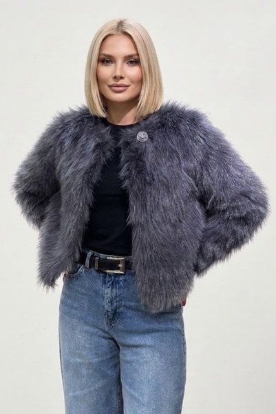 Swana Women's Single Button Closure Lined Fur Jacket - Anthracite