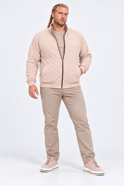 Starbattal Plus Size Zippered Cardigan Diamond 23281 BEIGE