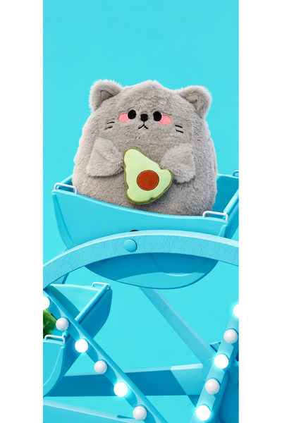 Pufu Toys 30 Cm Yumuşak Yastık Avokadolu Kedi Peluş Oyuncak Oyun Arkadaşı Gri