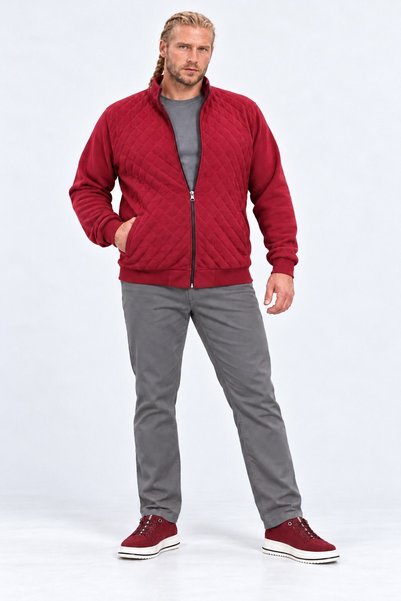 Starbattal Large Size Zippered Cardigan Diamond 23281 Claret Red