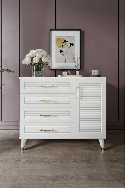 mapahomeliving Panjurlu 4 Çekmeceli 1 Kapaklı Şifonyer Modern Tasarım, MDF Ka...