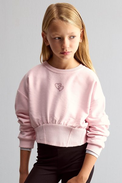 DeFacto Heart Embroidered Waist Detailed Fitted Sweatshirt for Girls I8476A826Au