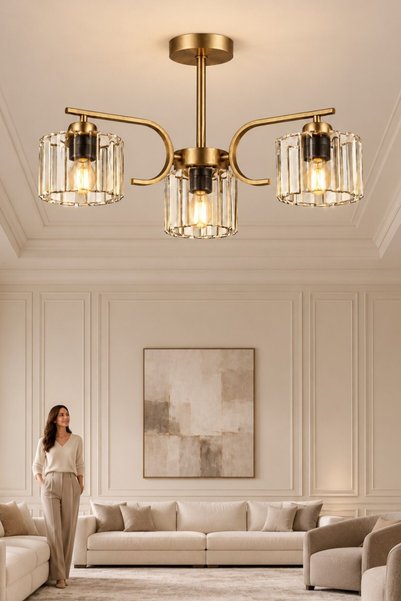 ESSLİGHT Asel 3’lü Eskitme Plafonyer Kristal Taşlı Avize Salon Mutfak Yatak O...