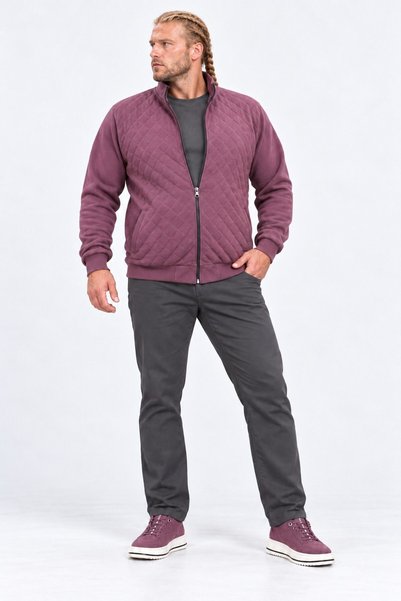 Starbattal Large Size Zippered Cardigan Diamond 23281 Purple