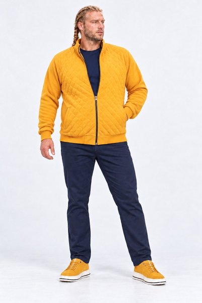 Starbattal Large Size Zippered Cardigan Diamond 23281 MUSTARD