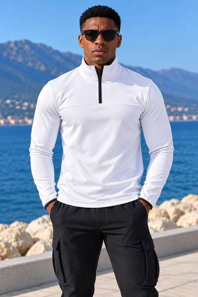 CLAW UP WORK SCUBA HALF ZIP SWEAT | OFF WHITE  (Slim Fit Yarım Fermuarlı Scub...