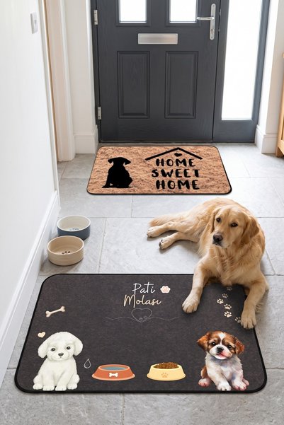 BERT 2-Piece Dog Patterned Mat Set: Home Sweet Home + Paw Break, 70X45 cm Non...
