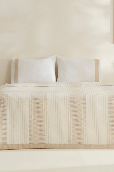 Karaca Home White Coll Rise 100% Βαμβακερό Λινό Σετ Πικέ Διπλό Μπεζ