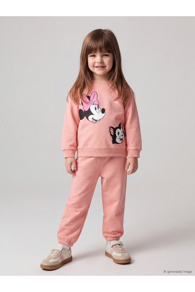 LC Waikiki Rmz Gi̇yi̇m Farkiyla Cute Mouse Printed Baby Girl Tracksuit Set