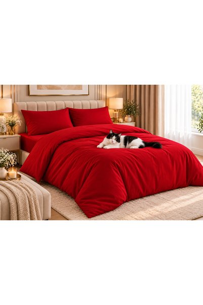 Liz Line Lenjerie pat dublu rosie, cearceaf 240x240cm, colectia "Monocrom" di...
