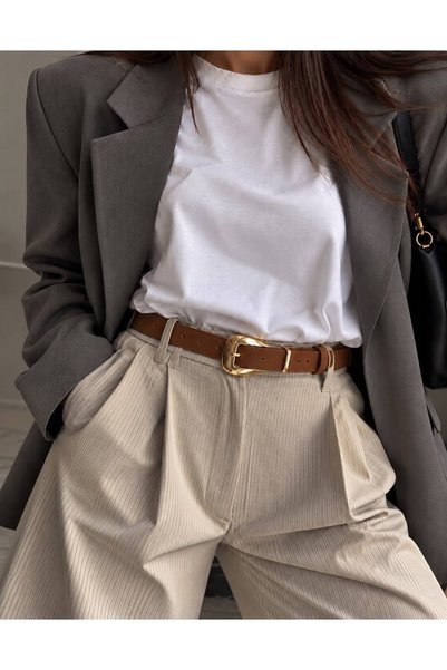 LİA KEMER Jewel Plain Patterned Suede Women's Gold Buckled Belt Jacket Belt D...