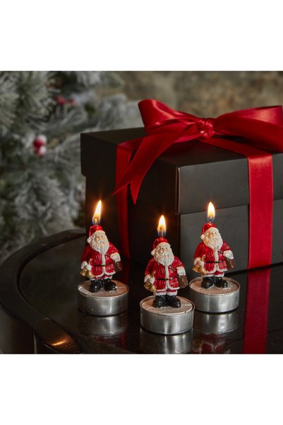 Karaca Home New Year Yılbaşı Santa 3'lü Tealight Mum 18,5x6,7 cm