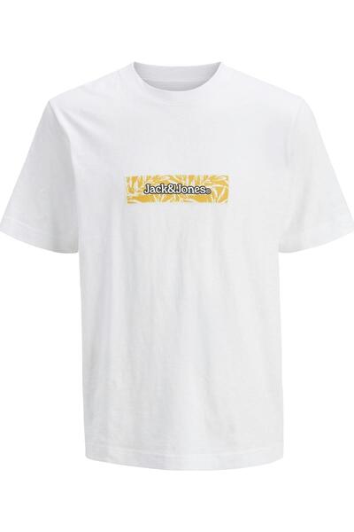 Jack & Jones تي شيرت رجالي كريمي بطباعة سبليت بالكامل ( 12272993 -BW)