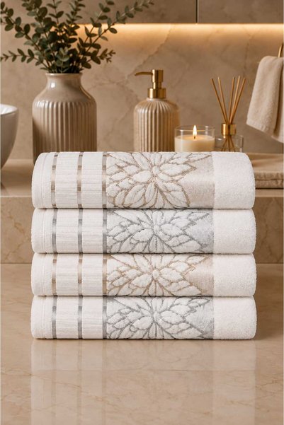 Mela Home طقم مناشف لليدين والوجه من سيهر 50*90 سم - 4 قطع - هدية - للمطبخ - ...