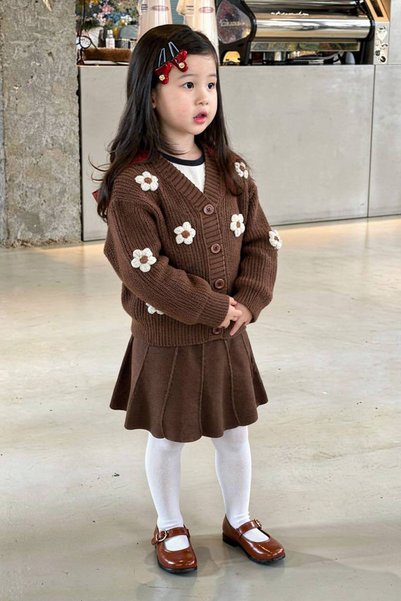 Minigimin Cicileri My Little One's Girls' Set with Floral Appliqué Knitwear C...