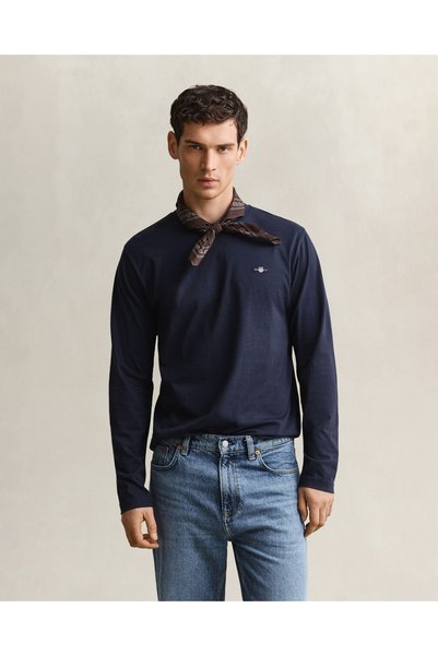 Gant Erkek Lacivert Regular Fit Bisiklet Yaka Uzun Kollu T-Shirt