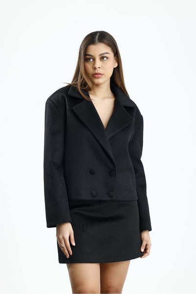 GACA COLLECTION Set jachetă și fustă pentru femei Aphro Melton, negru