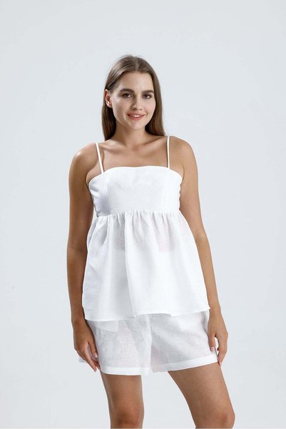 GACA COLLECTION LERNA cu bretele Set de bluză și pantaloni scurți din in