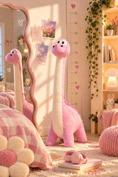 Pufu Toys Viral | Pembe Dinozor Peluş Yastık Oyuncak (1 METRE)