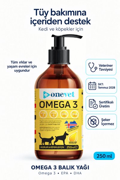 OneVet Tüy Dökülme Engelleyici, Kedi ve Köpekler İçin Omega 3 Balık Yağı 250 Ml