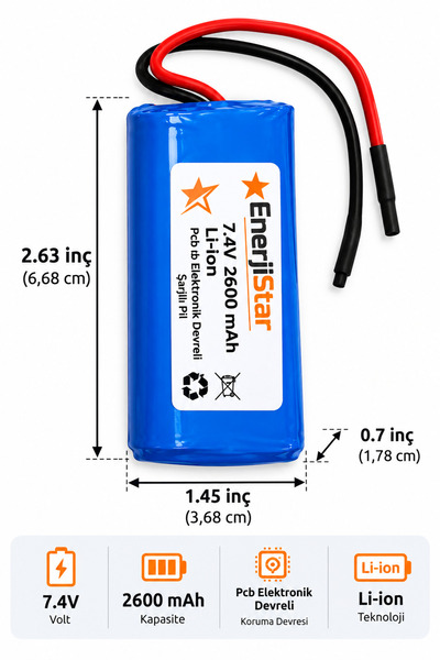 TNL 7.4v 2600mah Li-ion Pcb Elektronik Devreli Şarjlı Pil