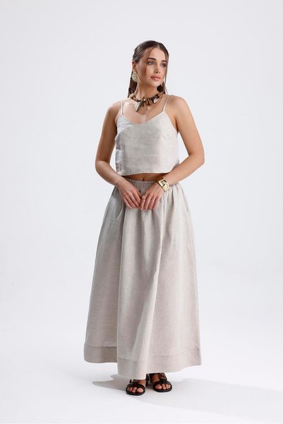 COLLECTİON Desil Beige Day/Night Top and Bottom Set