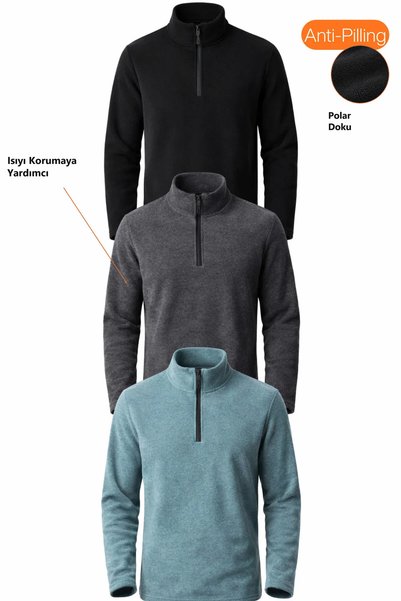 Freemen Unisex Φούτερ με μισό φερμουάρ ψηλός λαιμός σετ 3 χρωμάτων (Μαύρο – Γ...