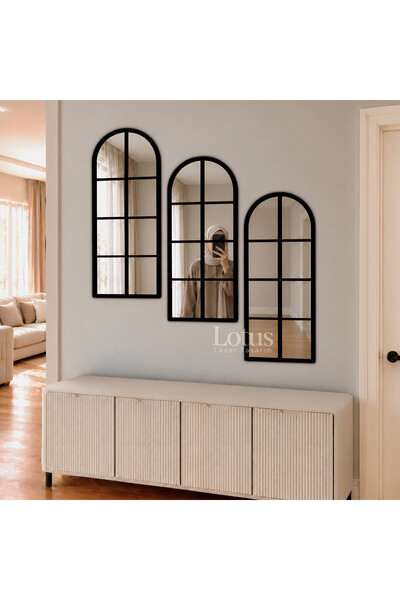 LotusLazer Tasarım 3'lü Aynalı Pleksi Duvar Dekoru Seti 70x30 cm Modern Dekor...