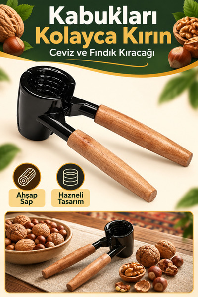 mucit home Ahşap Saplı Metal Ceviz Ve Fındık Kıracağı