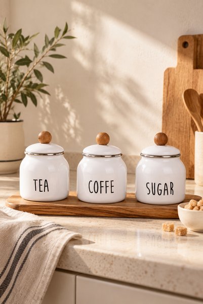 EMAYlab Motto Tea Coffee Sugar 3 Piece Enamel Spice Bowl Set