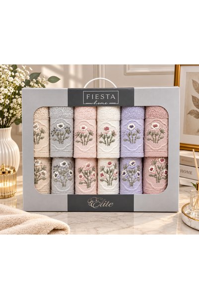 Fiesta Tekstil Analı Kızlı El İşi Nakışlı Şebnem Rokoko 12 Parça Havlu Seti
