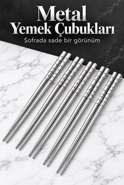 mucit home 5'li Paslanmaz Çelik Metal Chopstick
