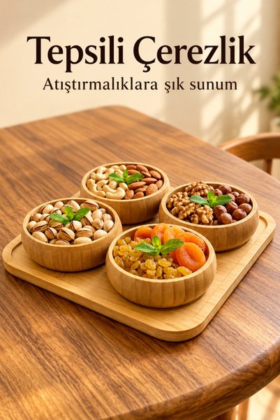 mucit home 4-Piece Natural Bamboo Snack Bowl Set with 4 Round Compartments Pr...