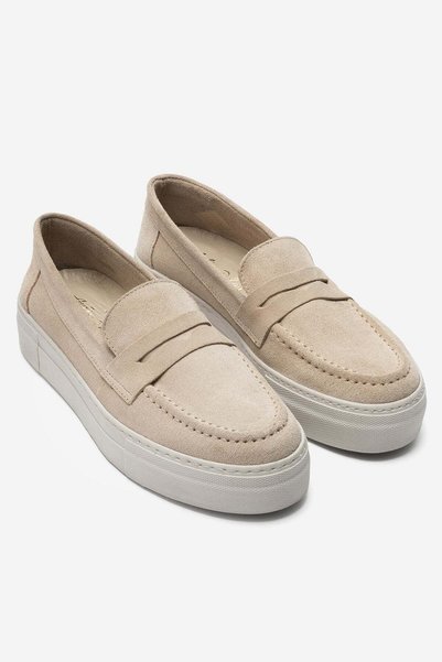 AYLİN DOLAY Kadın Hakiki Deri Bej Süet Rahat Kalın Tabanlı Makosen Loafer Aya...