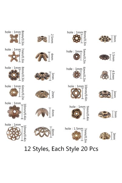 Choice 240Pcs 1 Box 240Pcs 12 Styles Spacer Beads Caps Bulk Vintage Style Ant...
