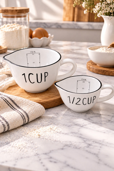YzHome 2'li Seramik Ölçü Bardağı Seti Kupa Bardak 250 Ml/500ml