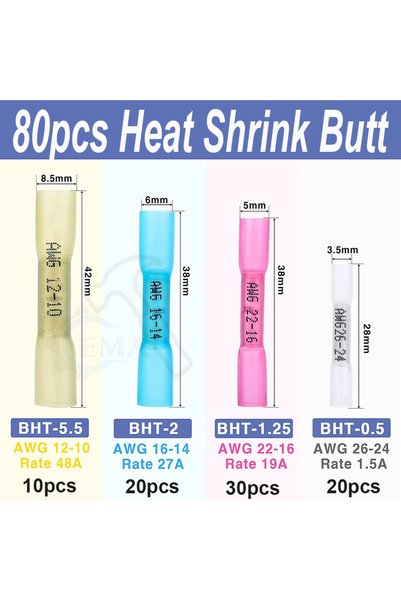 Choice 80pcs 80/130/220/350PCS/Box Heat Shrink Butt Wire Connector Kit Insula...