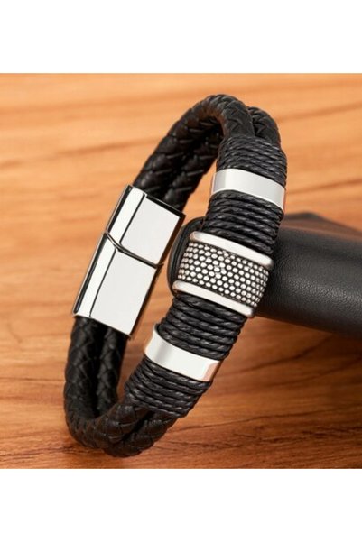 Choice 23cm silver Vintage Woven Leather Rope Wrap Bracelets For Men Classic ...