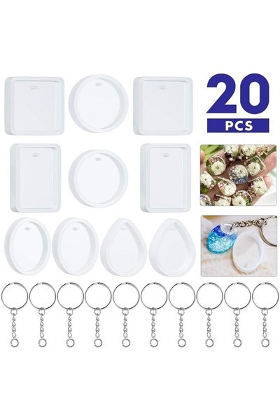 Choice 20Pcs/Set DIY Keychain Pendant Casting Silicone Mould Kit with Keyring...