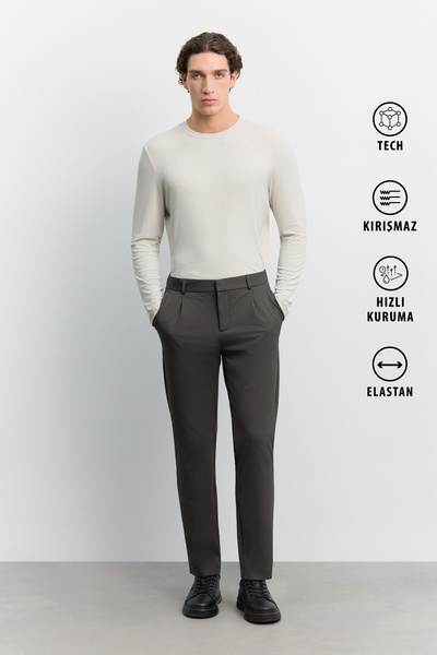 Avva Erkek Antrasit Yanı Lastik Kırışmaz Teknik Kumaş Slim Fit Pantolon A62Y3014