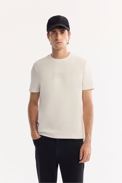 Avva Erkek Ekru Bisiklet Yaka Viskon Karışımlı Bi-Stretch Baskılı Regular Fit...