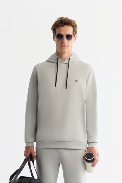 Avva Erkek Gri Kapüşonlu Esnek Yumuşak Doku İnterlok Kumaş Basic Regular Fit ...