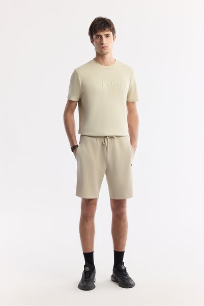 Avva Men's Beige Elastic Waist Lace-Up Soft Touch Knitted Regular Fit Shorts ...