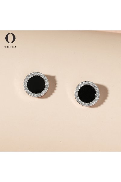 Choice Silver Obega Korean New Black Round Rhinestone Drop Earrings for Women...