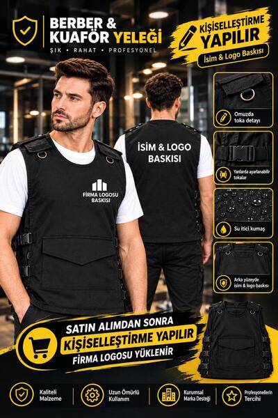 Teknik Profesyonel Kuaför ve Berber Yeleği - Kişiye Özel İsim & Logo Baskılı ...